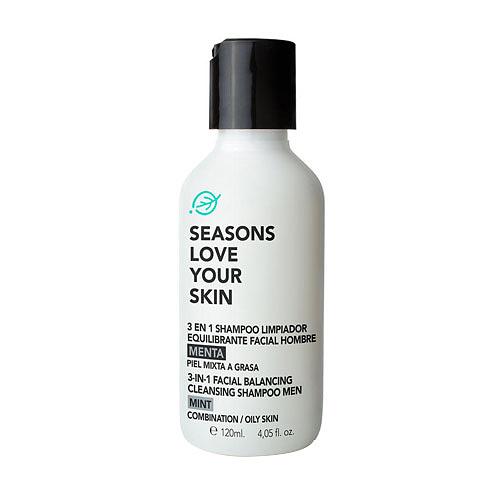 Seasons - 3 en 1 Shampoo Limpiador Equilibrante Facial Hombre Menta 